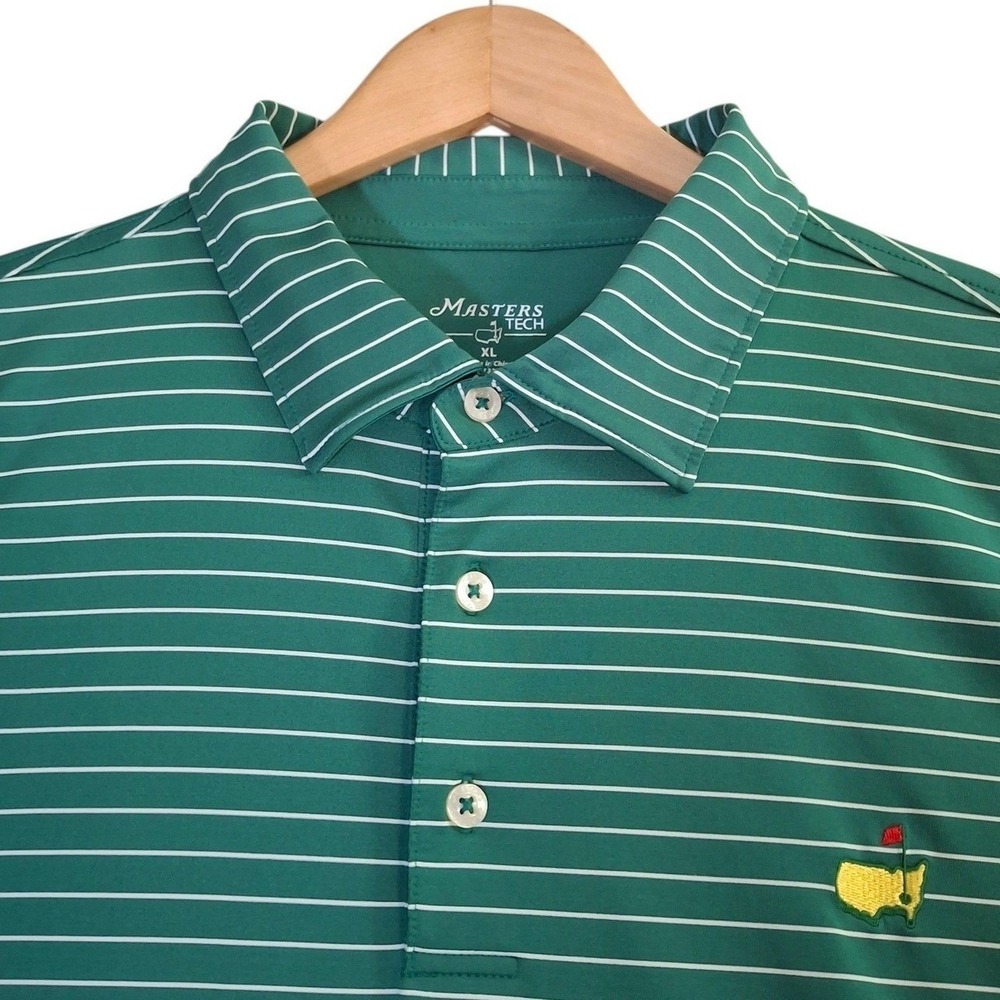 Masters Tech Mens XL Green White Striped Golf Polo Shirt Short Sleeve Tournament